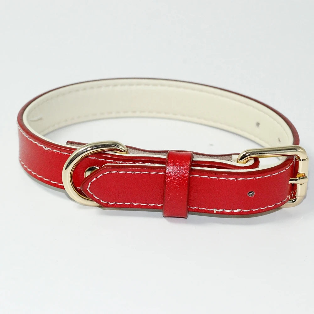 Gevoerde hondenhalsband van leer – rood