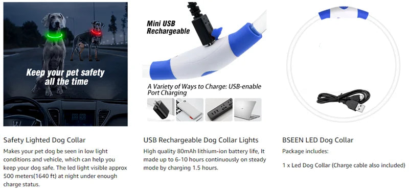 Oplaadbare LED-hondenhalsband met USB