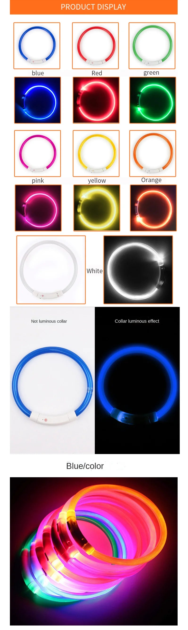 Oplaadbare LED-hondenhalsband met USB