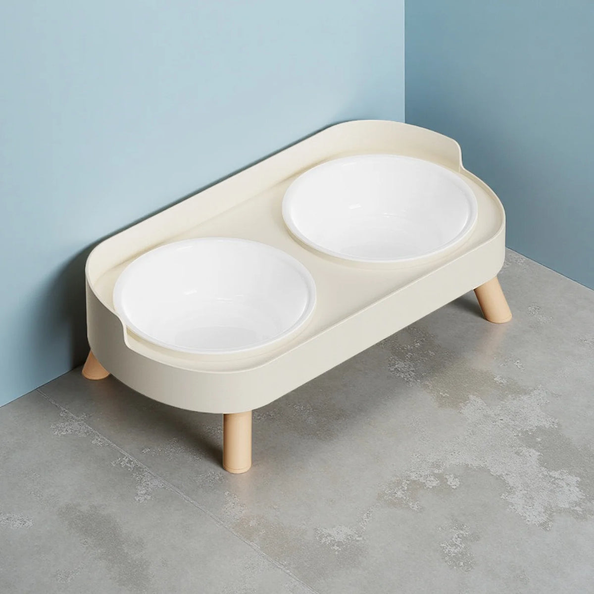 Verhoogde voerbak met dubbele bak voor honden